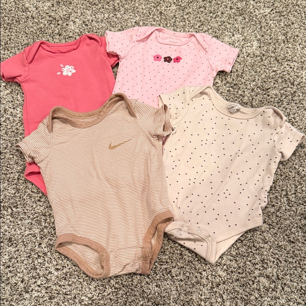 Nike Pink and Cream Baby Bodysuit Set